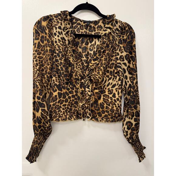 ATM Anthony Thomas Melillo Size Small Leopard Print Ruffled V-Neck Y2K Top - Picture 1 of 5